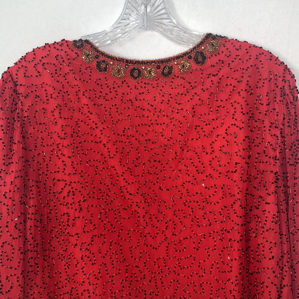 Vintage Laurence Kazer New York Red Beaded Jacket Medium - Picture 7 of 8